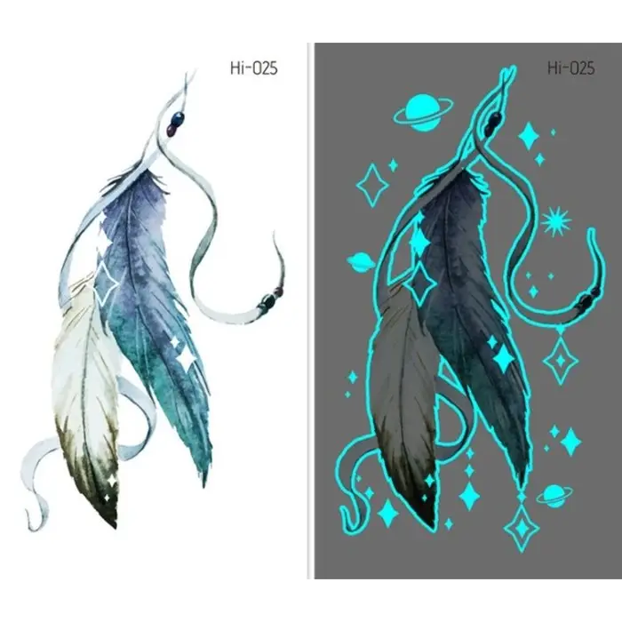 Переводные тату на тело цветные светящиеся «Пёрышки на ленте», 10.5×6 см Переводные тату на тело цветные светящиеся «Пёрышки на ленте», 10.5×6 см