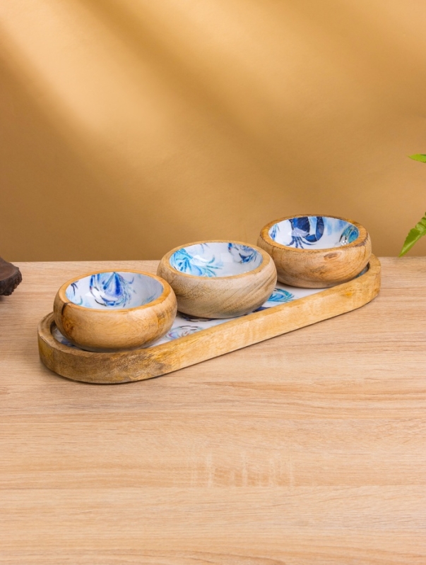 Набор розеток на подносе  Набор розеток на подносе "Крабы" (3 шт) дерево манго 33,5х13х6,5 см