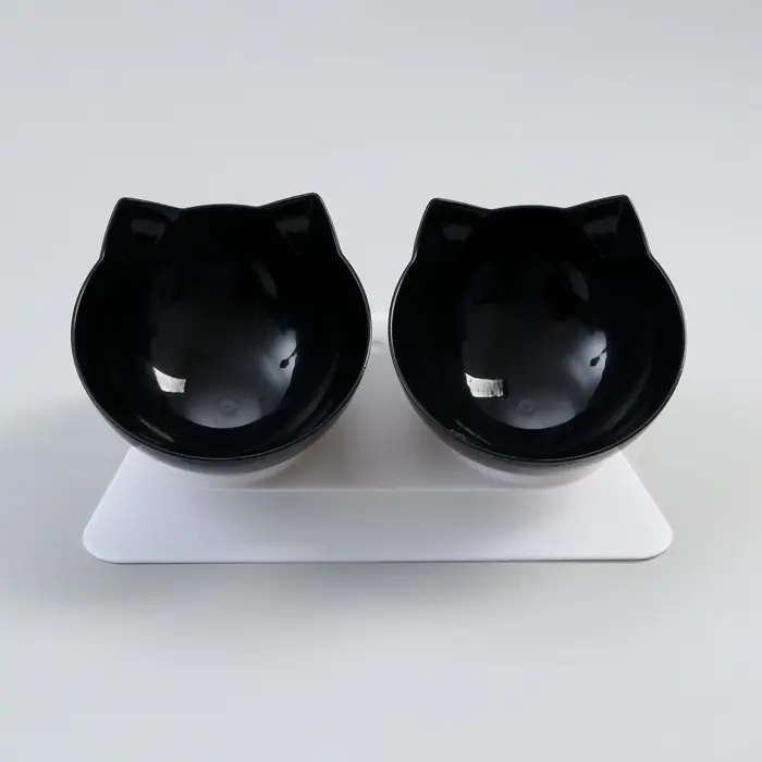 Миски, 27.5&times;14&times;15 см, 2 шт., на белой подставке, пластик, чёрные