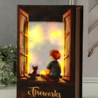 Шкатулка - книга световая &laquo;Малыш и кот наблюдают за салютом&raquo;, 28&times;19&times;6 см