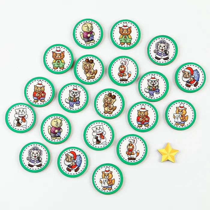 Обучающая игра &laquo;Новогоднее мемо: Забавные коты&raquo;, 20 фишек