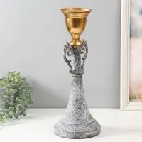 Металлический подсвечник на 1 свечу &laquo;Лучиано&raquo;, серый с золотом, 16&times;16&times;42 см
