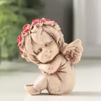 Статуэтка "Ангел в венке" 7 см, состаренный эффект, слоновая кость,