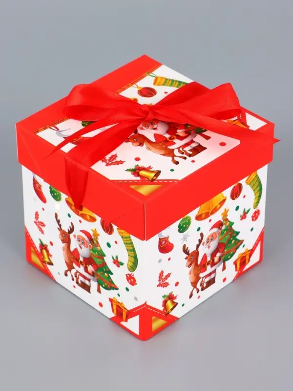 Коробка Самосборная Коробка Самосборная "Дед мороз и Елка" 15х15х15 см 10724301