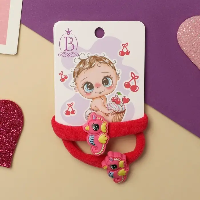 Резинка для волос  Резинка для волос "Пупсёнок" (набор 2 шт) морской конёк, 4 см, розовый