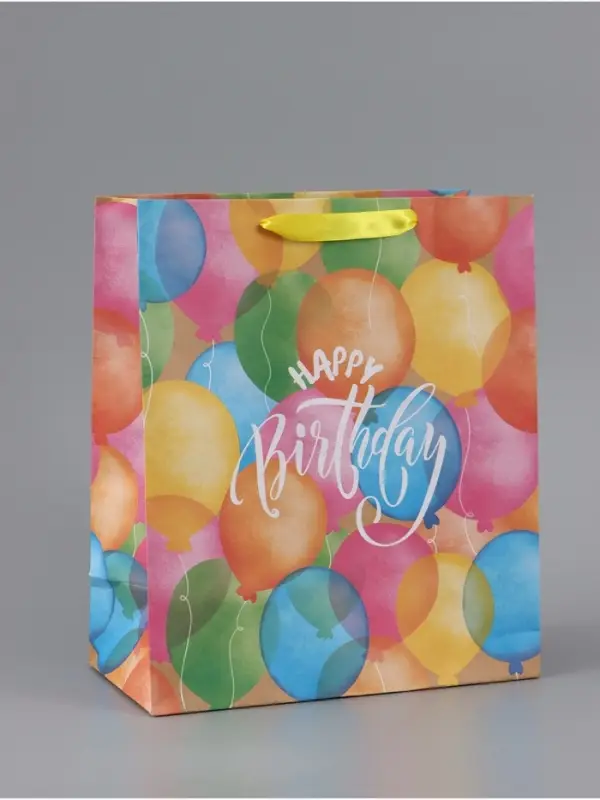 Пакет подарочный крафтовый, упаковка, &laquo;Happy birthday&raquo;, ML 27&times;23&times;11.5 см