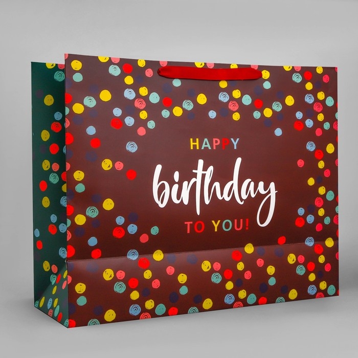 Пакет подарочный ламинированный вертикальный, упаковка, «С днём рождения», XL 49 х 40 х 19 см