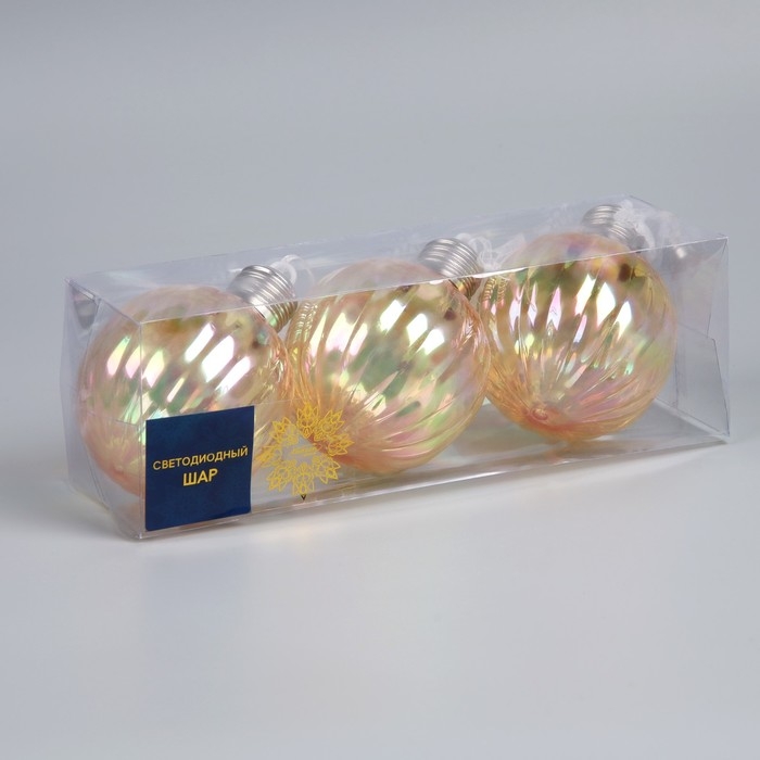 Набор елочных шаров Набор елочных шаров "Золотистые грани", d=7 см, 3 LED, 3 шт, батарейки AG13x9 (нет в комплекте), свечение тёплое белое