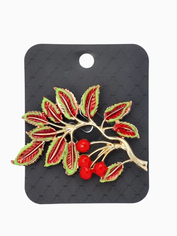 Брошь &laquo;Веточка Калины&raquo;, красно-коричневая в золоте