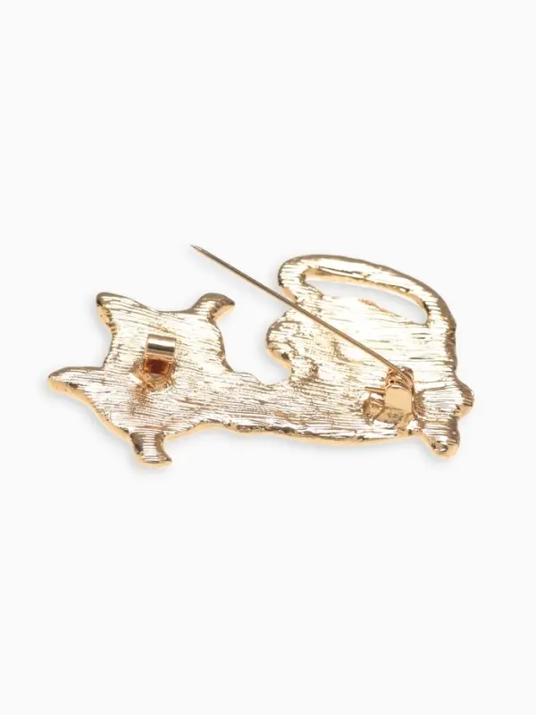 Брошь &laquo;Котик&raquo;, застенчивый, чёрная в золоте