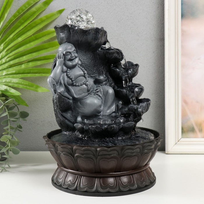 Фонтан настольный от сети, подсветка Фонтан настольный от сети, подсветка "Хотей в сером лежит на слитках золота" 21х21х30 см