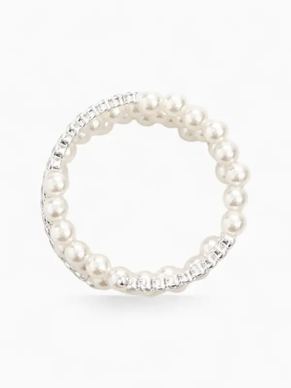 Браслет пружинка &laquo;Жемчуг. Стразы&raquo;, d=6 см, шар №8, белый в серебре