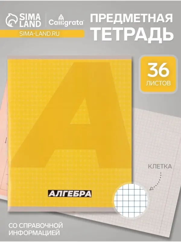 Предметная тетрадь по алгебре Calligrata. MonoTone, 36 листов, в клетку, со справочным материалом, обложка из мелованной бумаги