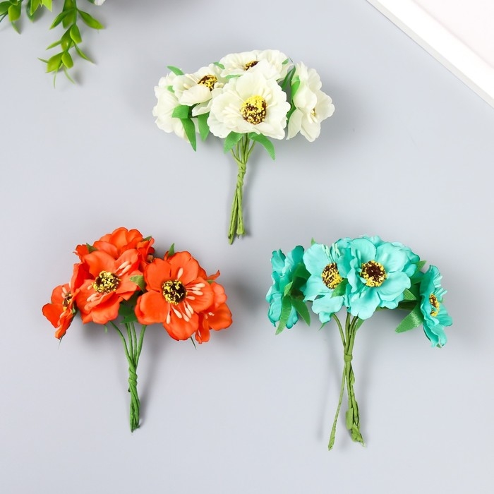 Декор для творчества Декор для творчества "Бегония" (1 набор=1 букету) в букете 6 цветов d=3,7 см 10х3,5 см МИКС