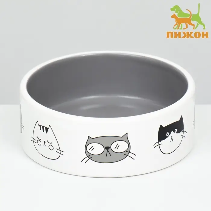 Миска &laquo;Четыре кота&raquo; 300 мл, 12.5&times;4.5 см, керамика, белая, серая