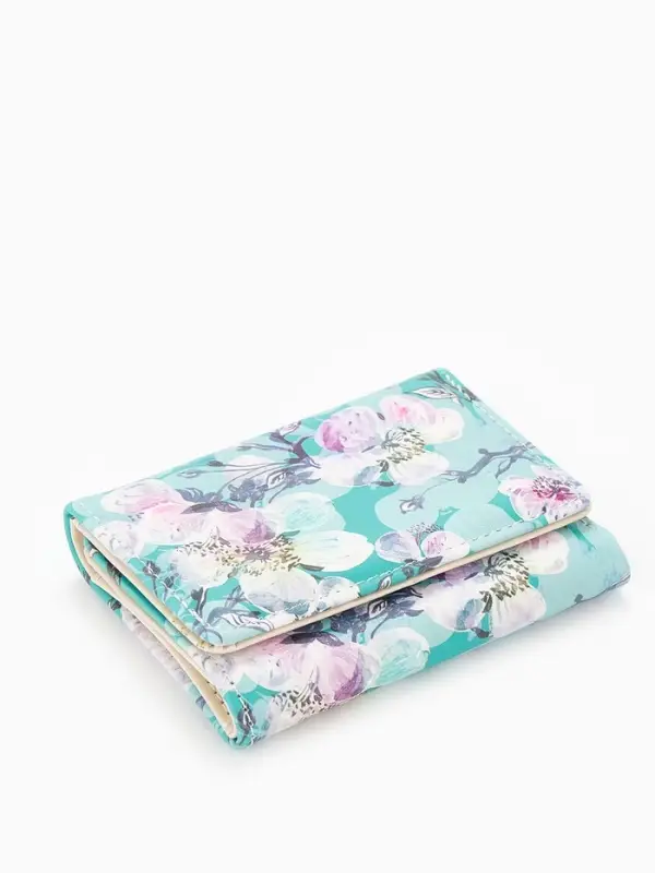 Кошелёк женский на кнопке, 10.5&times;2.5&times;8.5 см, с цветочным принтом, бирюзовый