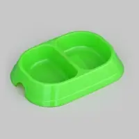 Миска двойная, 2&times;200 мл, пластик, зелёная