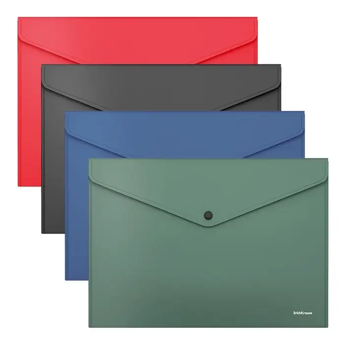 Папка-конверт на кнопке А4, 140 мкм, ErichKrause Fizzy Classic, полупрозрачная, МИКС