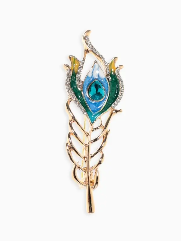 Брошь &laquo;Перо павлина&raquo;, разноцветная в розовом золоте