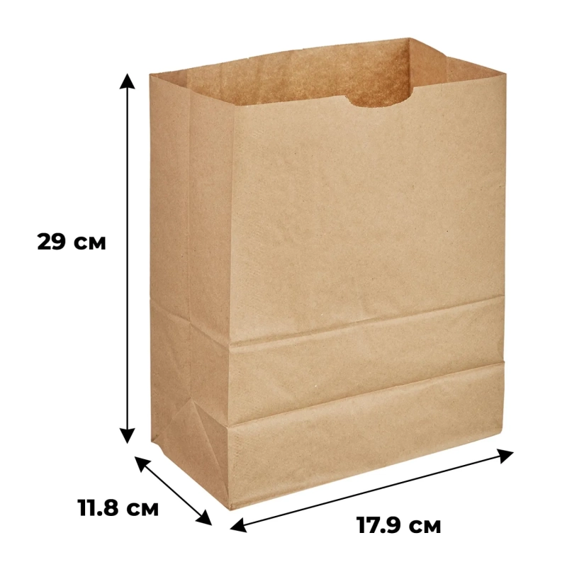 Пакет бумажный 179х118х290 мм, 50гр/м2, крафт, с прямоуг.дном,1000шт/уп
