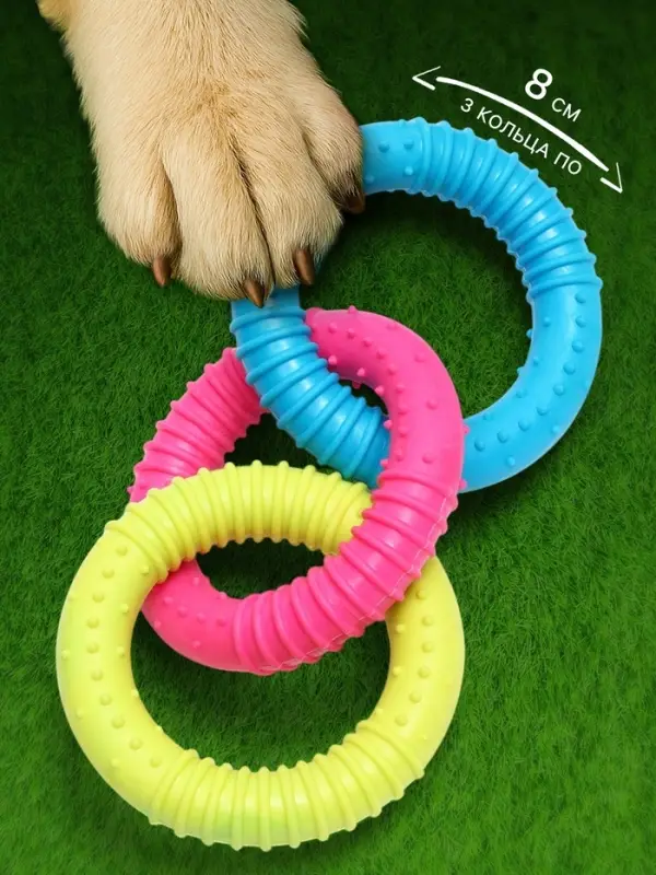 Жевательная игрушка дял собак &laquo;Всегда вместе!&raquo;, 3 кольца по 8 см, TPR, разноцветная