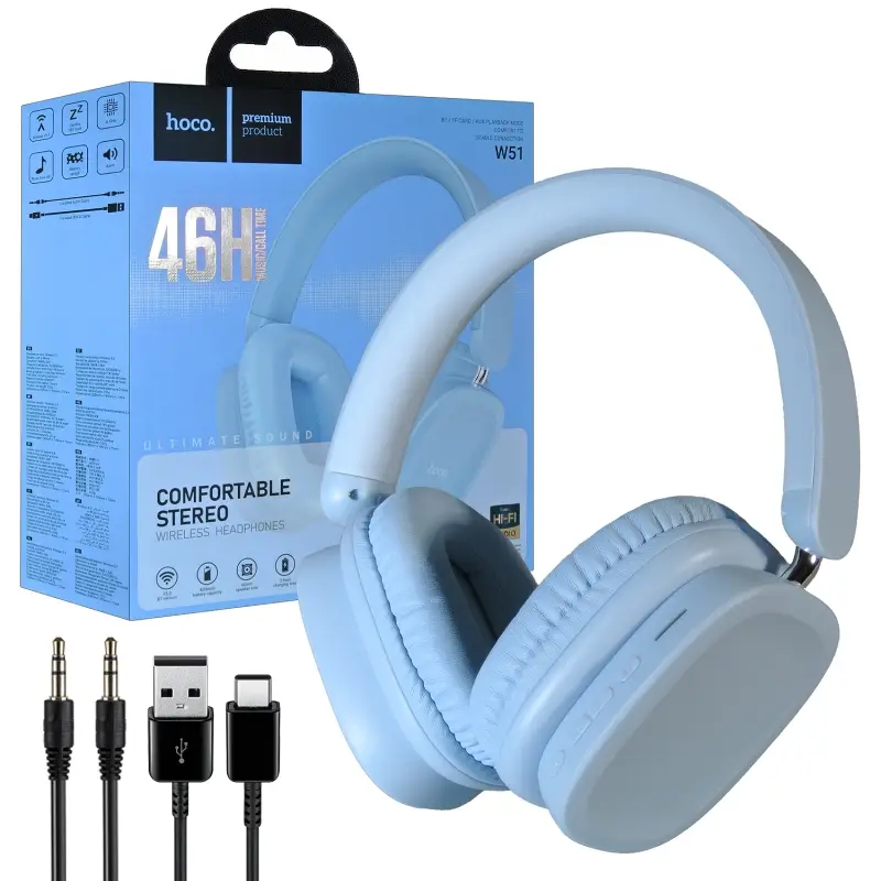 Наушники W51 Wireless Headphones HOCO голубые Наушники W51 Wireless Headphones HOCO голубые