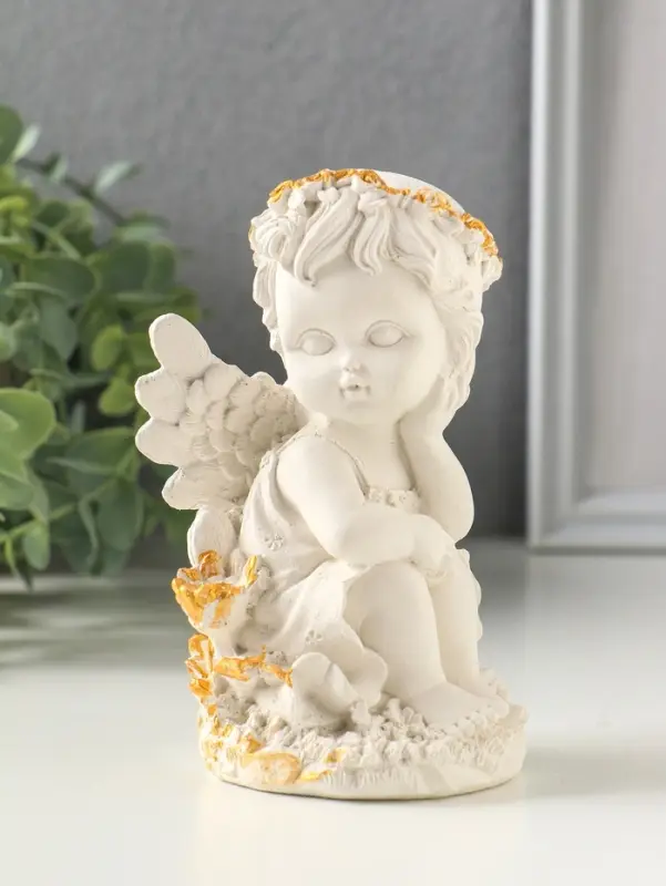 Фигурка гипс &laquo;Ангел в цветах&raquo;, 13&times;8 см, белая