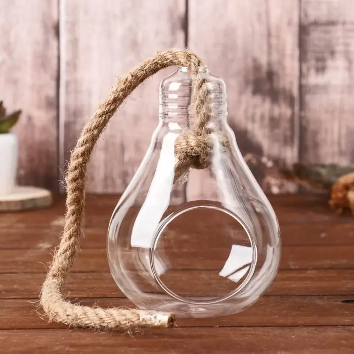 Флорариум &laquo;Лампа&raquo;, с веревкой, d отверстия 5 см, 9&times;9&times;13 см, стекло, прозрачный