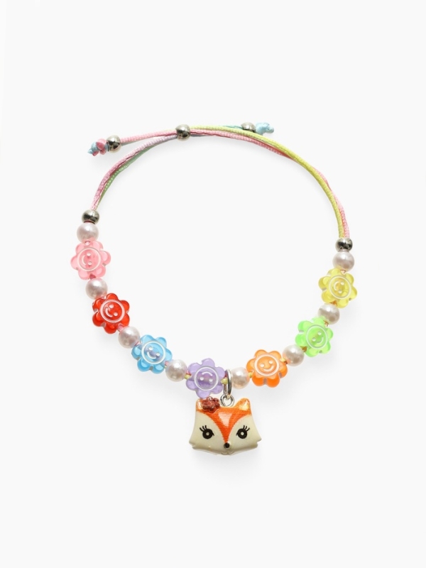Браслет детский "Выбражулька" на затяжке, лиса с бусинами смайлы, цветной