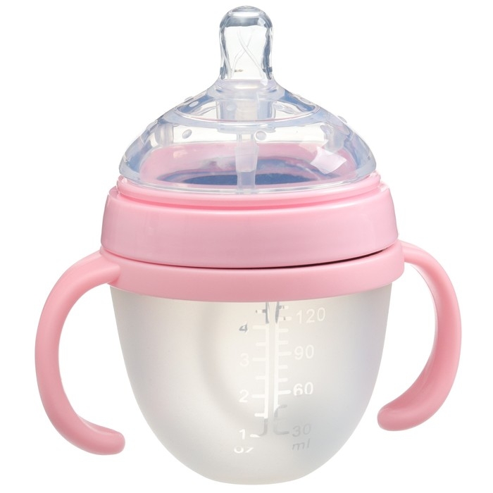 Бутылочка для кормления M&B, ШГ Ø70мм, 150мл., с ручками, силиконовая колба, цвет розовый Бутылочка для кормления M&B, ШГ Ø70мм, 150мл., с ручками, силиконовая колба, цвет розовый