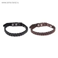 Ошейник плетёный, 42&times;2 см, ОШ 35-45 см, кожа, цвет МИКС