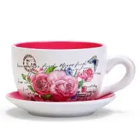 Горшок для цветов &laquo;Эмма&raquo;, 1.3 л, 19&times;15&times;10 см, керамический, с поддоном, белый, розовый, Greengo