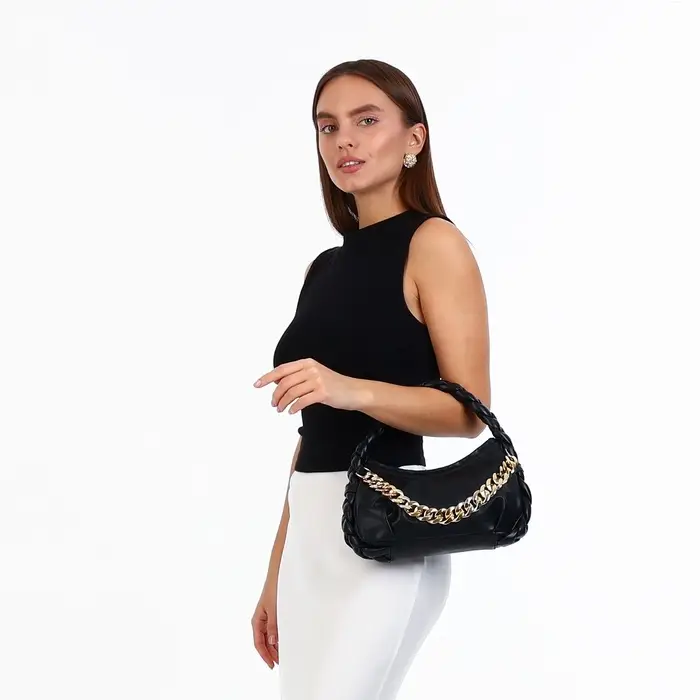 Сумка женская багет на молнии, 24&times;6&times;15.5 см, чёрная