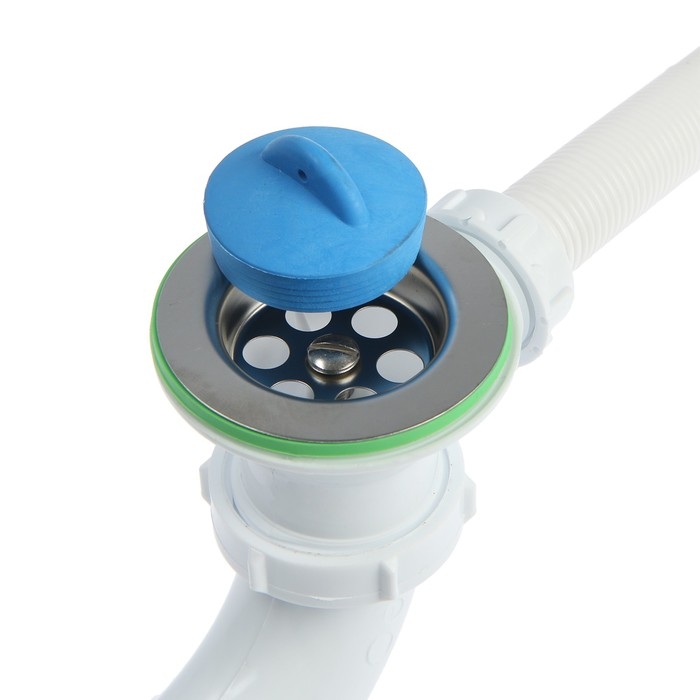 Сифон для ванны Akvater, 1 1/2 Сифон для ванны Akvater, 1 1/2"х40мм, выпуск и перелив, гофра 40х40/50мм, пробка без цепочки