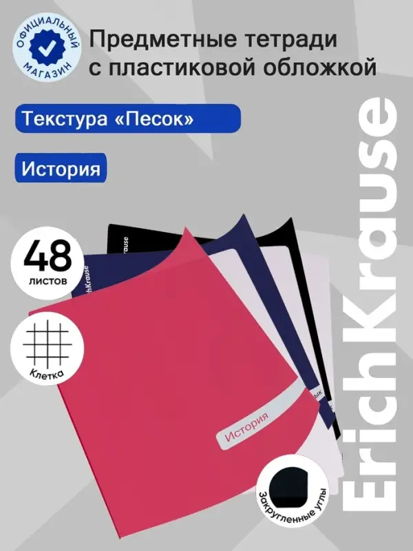 Тетрадь 48 листов в клетку &laquo;История&raquo; ErichKrause Classic, с пластиковой обложкой, МИКС