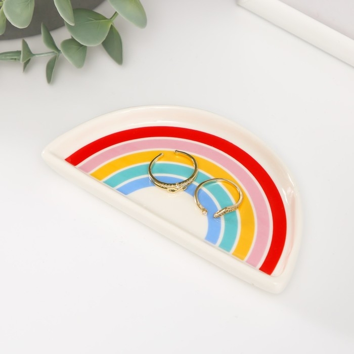 Сувенир керамика подставка под кольца "Радуга" 12х6х1,6 см