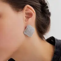 Серьги со стразами &laquo;Блеск&raquo; ромб, белые в серебре h=3.5