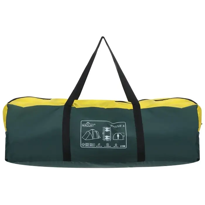 Палатка туристическая 4-местная maclay MASSIF 4, 450×210×190 см, кемпинговая, двухслойная, с тамбуром, зелёная