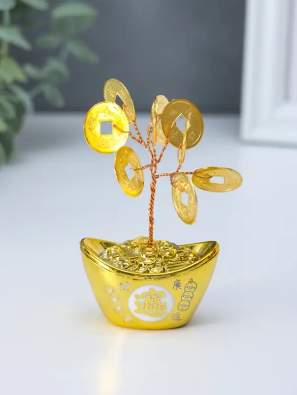 Сувенир "Денежное дерево и слиток золота" 9 монет 3,3х5х8 см