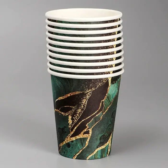 Стакан одноразовый бумажный Стакан одноразовый бумажный "Мрамори",изумруд, 250 мл