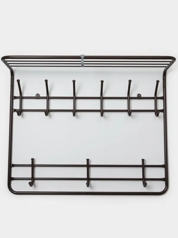 Вешалка настенная с полкой, 9 крючков, 2 яруса, 73&times;22&times;58 см, коричневая