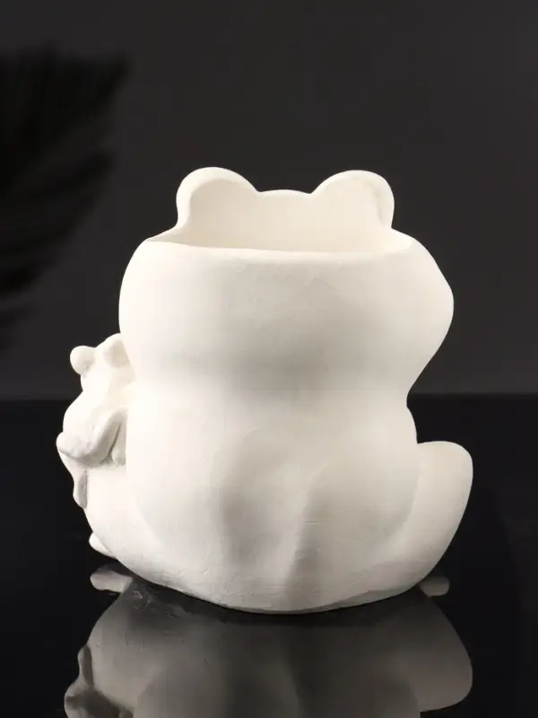 Кашпо "Лягушка с лягушонком" 10х10 см, натуральный, гипс