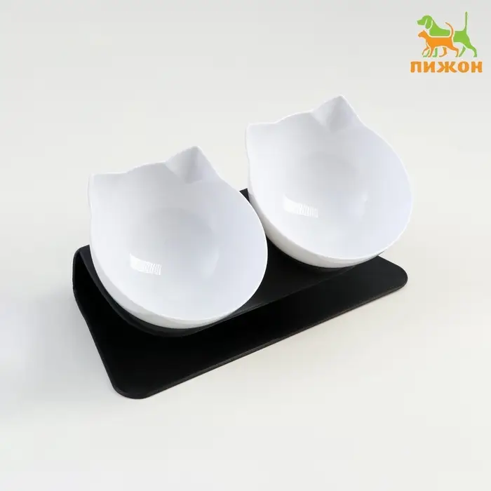 Миски, 27.5&times;14&times;15 см, 2 шт., на чёрной подставке, пластик, белые