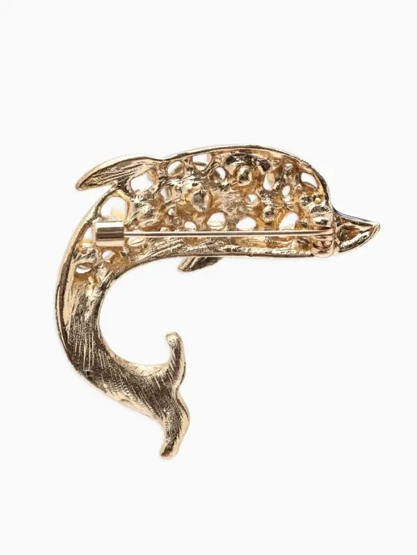 Брошь &laquo;Дельфин&raquo;, бело-синяя в золоте