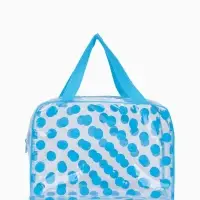 Косметичка-сумка на молнии для бассейна, с ручками, в горох, голубая
