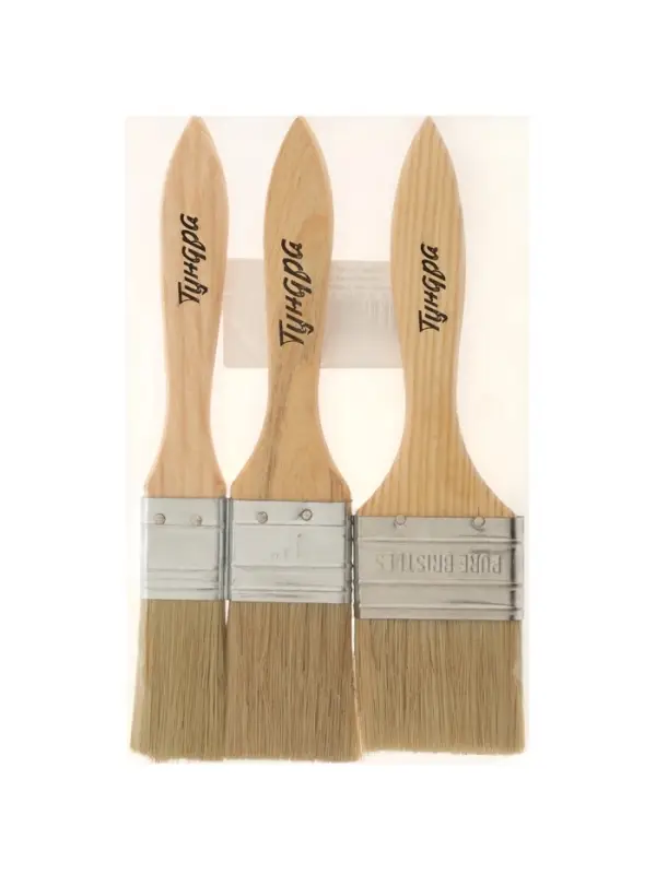 Набор кистей ТУНДРА, натуральная щетина, деревянная рукоятка, 1-1.5-2" (25, 38, 50 мм)