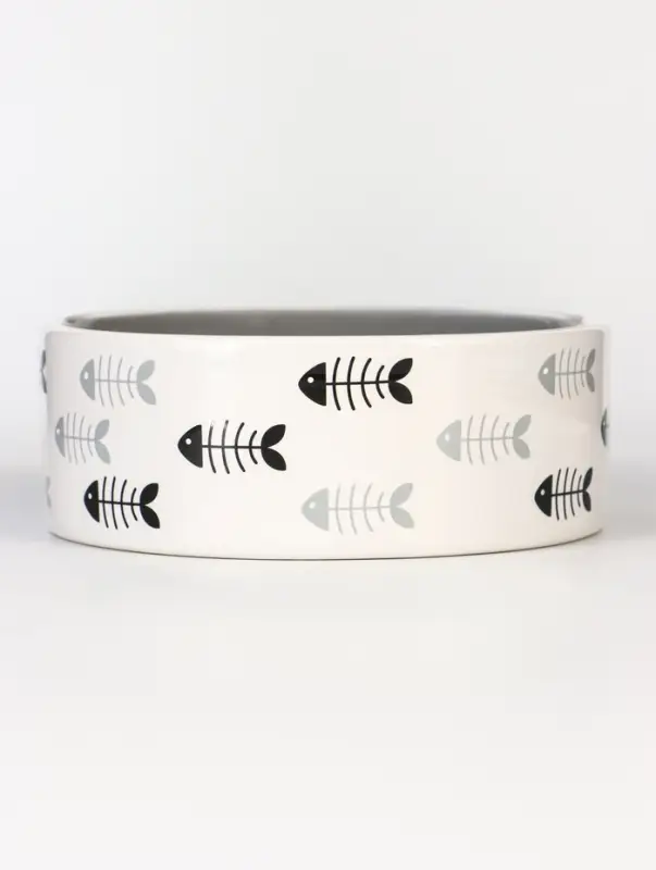 Миска &laquo;Рыбные косточки&raquo;, 300 мл, 12.5&times;4.5 см, керамика, серая, белая