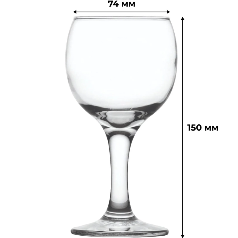Бокал для&nbsp;вина Бистро&nbsp;225&nbsp;мл.&nbsp;d=74&nbsp;мм.&nbsp;h=150&nbsp;мм. 12шт/уп