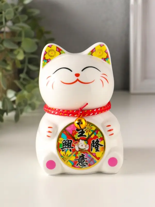 Копилка керамика "Кот Манэки-нэко с счастливый барабан" 7,8х7,5х12,5 см