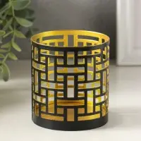 Подсвечник "Цилиндр №1" металл 7,5х7,5х8 см, черный с золотом